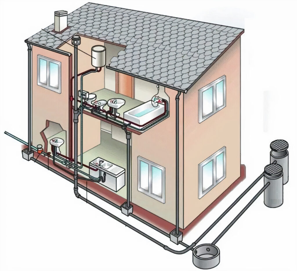 Простая схема канализации для частного одноэтажного дома